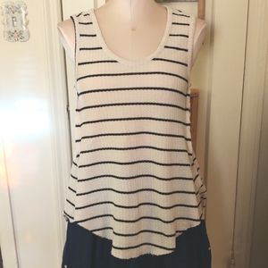 Sleeveless Summer Top by Rad Clothing, Cream with Thin Stripes Size S